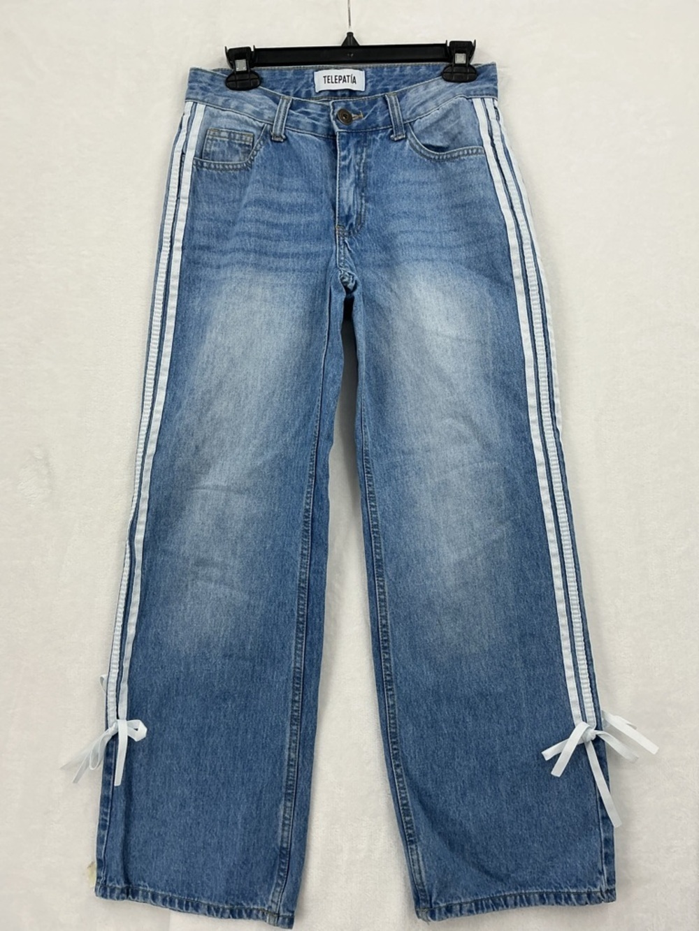 High-Rise Wide Leg Jeans with Side Ties - Light Blue Denim 765 - Picture 2 of 7